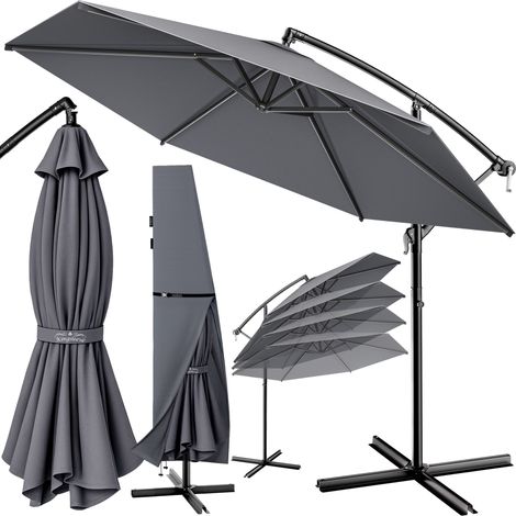 KINGSLEEVE® Sonnenschirm Sochi UV-Schutz 80+ mit Ständer 330cm Kurbel Alu schwenkbar neigbar Garten Terrasse Balkon 3,3m Ampelschirm UV Groß anthrazit