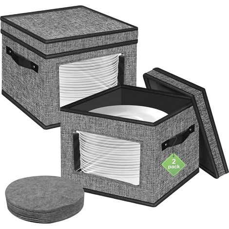 Porte-assiettes camping-car boîte de rangement en feutre - 30,5 x 30,5 x 20,3 cm boîte de rangement pour 24 assiettes couvercle avec 24 séparateurs en feutre séparateurs pour assiettes camping-car (1/5)
