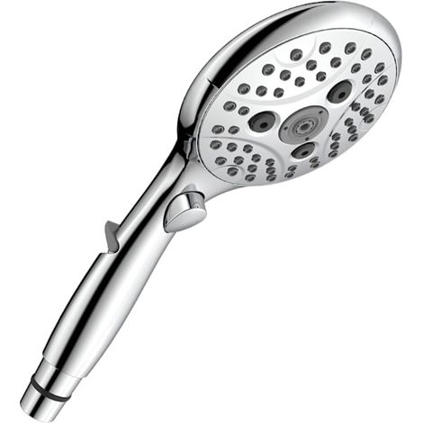 Handbrause mit Wasserabsperrknopf, 7,3 l/min Durchflussrate, 6 Strahlarten, Ein-/Ausschalter, universelle Wassersparfunktion, Chromoberfläche – AquaForge (1/5)