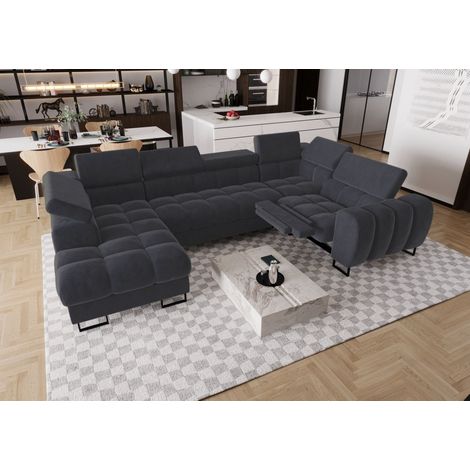 Wohnlandschaft Schlafsofa BASTIEN RELAX in Stoff Terra Graphit Ottomane Links