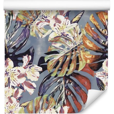 Papier peint à motif de feuilles de Monstera et de fleurs pour salon et chambre 50x1000 cm (1/5)