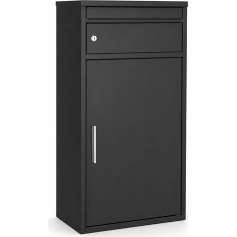 Relaxdays Standbriefkasten mit Paketfach, HxBxT: 86 x 45,5 x 25,5 cm, 4 Schlüssel, Paketbriefkasten XL, schwarz (1/5)