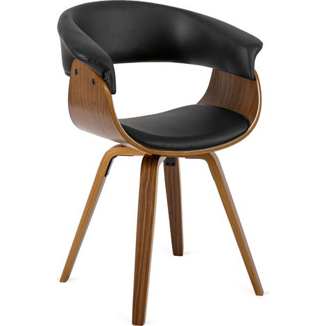 Sedia da pranzo Ohio imbottita in legno curvato, ecopelle nera, stile loft moderno (1/5)
