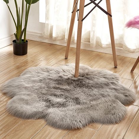 Artificial Sheepskin Floral Fluffy Rug, Grey (1/4)