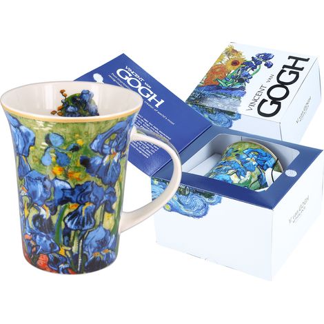 Taza de porcelana con lirios de Van Gogh, ideal como regalo para café o té. (1/3)