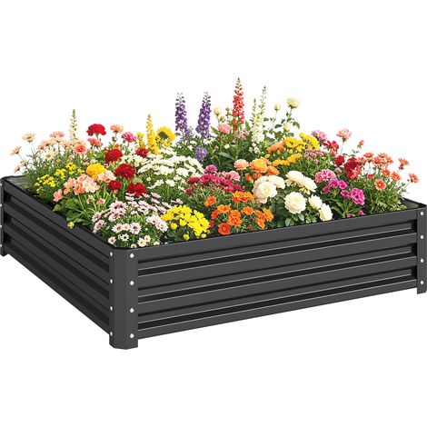 Fioriera quadrata rialzata Irovami 432L, fioriera da esterno zincata con fondo aperto, kit fioriera in metallo rialzata per ortaggi, fiori ed erbe aromatiche, 120 x 120 x 30 cm, grigia