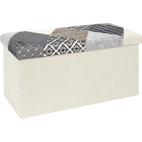 Banc Coffre Pliable "Patchwork" 76cm Gris (1/5)