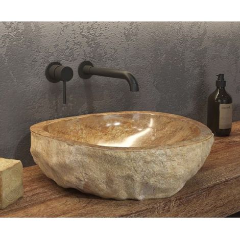 Vasque ronde ONYX à poser Ø40-45 x15 cm en pierre marron (1/2)