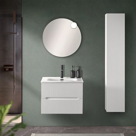 Mobile bagno sospeso cannettato 60 cm bianco opaco con lavabo Bali (1/5)