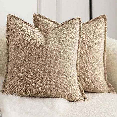Set of Cushion Covers Woven Texture Pillowcase Home Decoration Living Room Bedroom for Sofa 40 x 40 cm Camels (1/5)