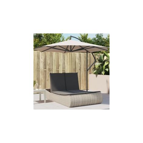 Chaise longue double avec coussins gris clair résine tressée (1/5)