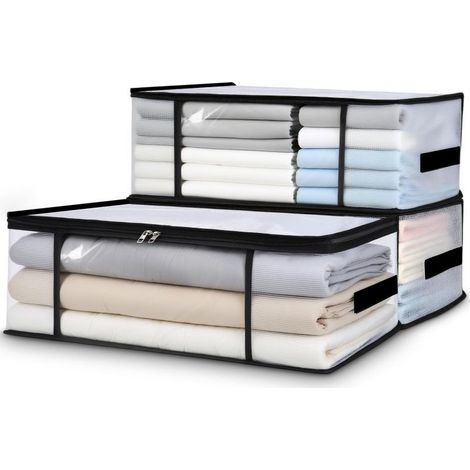Lot de 3 Sacs de Rangement Vetement Transparente 35L – Boîte de Rangement Sous Lit/Armoire,Housse Rangement Couette Organisateur de Placard, Pliable avec Fermeture Éclair et Poignées (1/4)