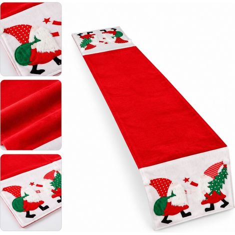 1 Pièce Chemin de Table de Noël Brodé Père Noël Velours 180 x 32 cm 0,23 kg Décoration Table Repas Séjour Salle à Manger (1/5)