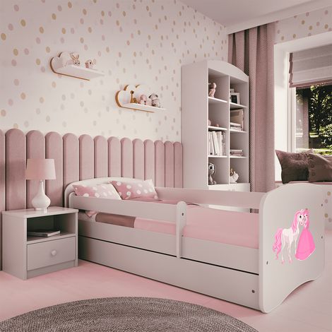 Letto 80x160 rete e cassetto inclusi Kocot Kids Babydream La principessa e il cavallo Bianco
