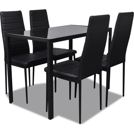 vidaXL Set da Pranzo 5 pz in Pelle Artificiale Nero (1/5)