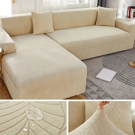 Housses de canap Jacquard paisses housse de canap solide protecteur en forme de L housses de banc 3 sige Beige mul HOUSSE DE CANAPE (1/4)