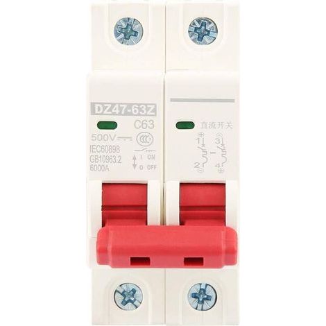 2P DC 500V 63A Photovoltaic Circuit Breaker MCB DZ47-63Z-2P Miniature Circuit Breaker Combination for Solar Power Small Power Generation System (63A) (1/5)
