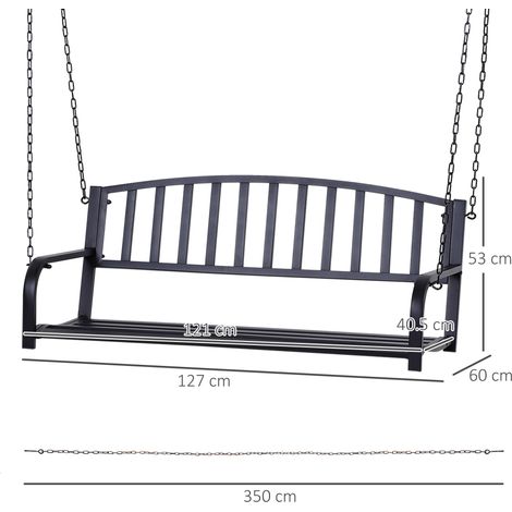 Balançoire de jardin suspendue 2 personnes, banc Hollywood en acier noir, 127x60x53 cm, parfaite pour terrasse et extérieur, hamac à cadre robuste. (1/5)