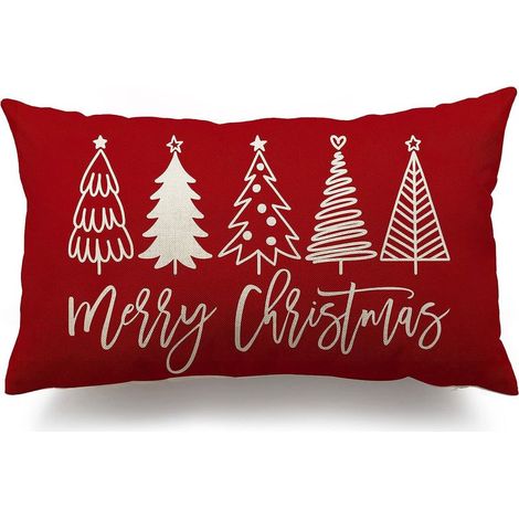 Lot de 2 housses de coussin de Noël 30,5 x 50,8 cm, motif ferme, décoration de Noël, pour arbre de Noël, pour canapé, maison (1/4)