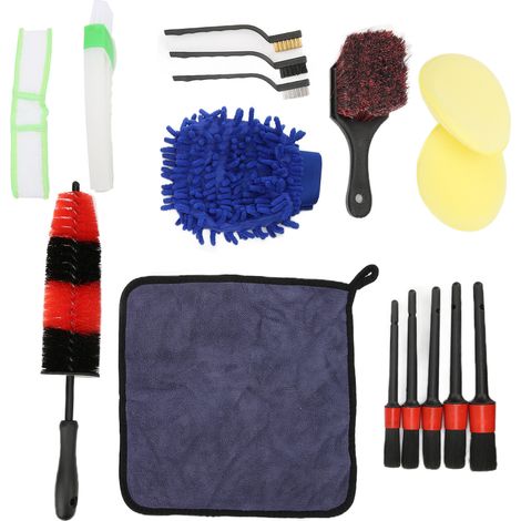Ensemble de 16 brosses de détail pour le nettoyage des jantes, des aérations, du compartiment moteur et des tuyaux d'échappement de votre voiture. (1/5)
