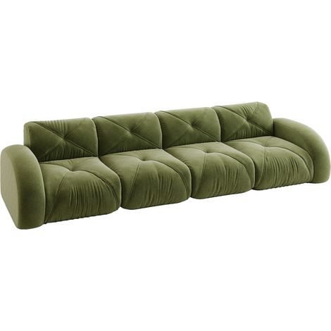 Divano modulare senza struttura 4 posti, ciniglia verde, 358 x 95 x 76 cm, senza montaggio (1/5)