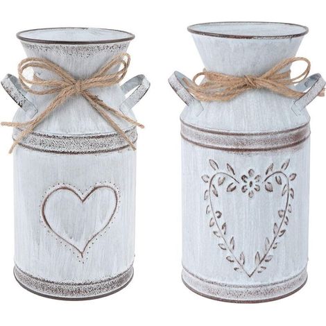 2 pièces vintage fleur vase coeur pot à lait fer pot de fleur minable décoratif pays style vase rustique fleur seau métal seau planteur décoratif vase cactus pot pour salon décoration de table (1/4)