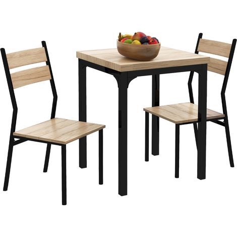Set da pranzo 3 pezzi con tavolo e 2 sedie effetto legno naturale e nero (1/5)
