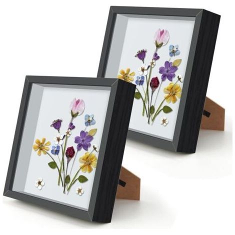 2 pcs Cadre 3D Profond 20x20 cm, pour Tenture Murale Bureau Fleurs Séchées Artisanat (Noir) (1/5)