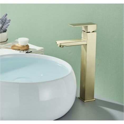 Mitigeur de lavabo à levier unique, doré brossé, raccord 3/8, jet d'eau silencieux, robinet moderne pour salle de bain (1/5)