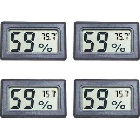Lot de 4 mini-hygromètres numériques avec écran LCD, température et humidité (°F) pour aquarium, serre, jardin, cave, réfrigérateur et placard