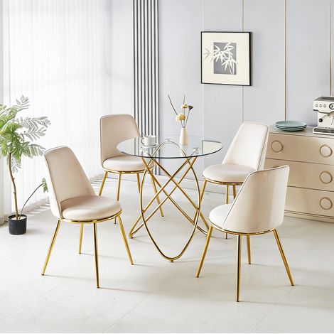 Conjunto de comedor de 5 piezas 80x80x75 cm metal dorado, marfil, con 4 sillas FloraGrace (1/5)