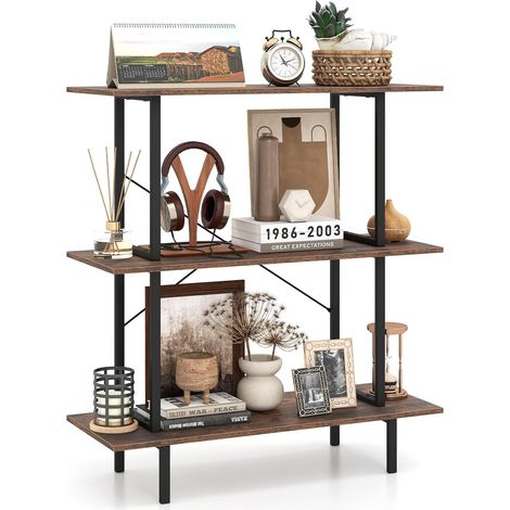 Bibliothèque à 3 Niveaux, 80 x 30 x 86 cm Meuble de Rangement sur Pied, Cadre Métallique Robuste, Étagère Livres Industrielle Salon,nBureau (1/5)