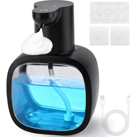 Distributeur de savon automatique, distributeur de savon mousse électrique, fixation murale, 500 ml, distributeur de savon mousse électrique avec capteur, installation sans perçage, 4 niveaux, distrib