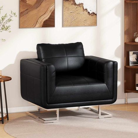 vidaXL Fauteuil cube avec pieds chromés Noir Similicuir (1/5)
