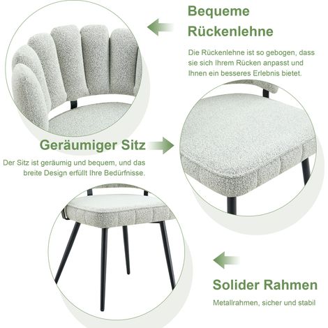 Ensemble table et chaises. Table ronde à manger de 107 cm aspect noyer avec double niveau de rangement + 4 chaises de salle à manger gris crème en tissu bouclé, dossier fleuri. (1/5)