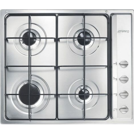 Smeg – Plaque de cuisson gaz 60 cm 4 foyers S64S – Acier inoxydable – Hotte intégrée – Puissance 7600 W