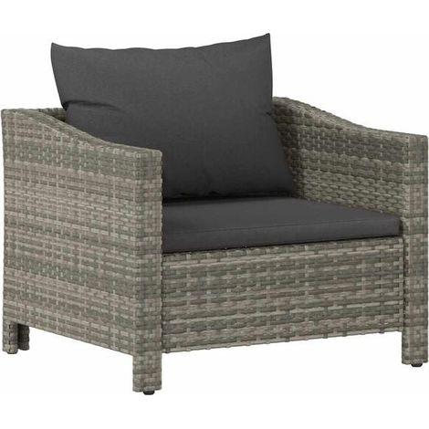 Fauteuil de jardin avec coussins en rotin de polyéthylène gris (1/5)