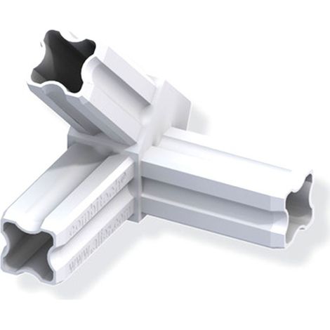Connecteur angle 45°C gauche blanc 3 embouts 23.5mm pour tube alu et pvc (1/2)
