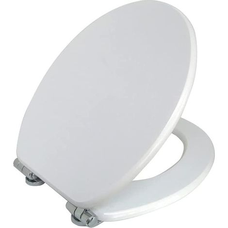 Sedile Wc Copriwater in Legno Bianco misura 36x43cm con ganci in metallo copriasse con Chiusura Ammortizzata (1/5)