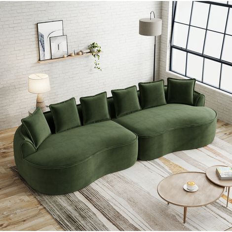 Sofá cama modulable 4 plazas con cojines, sin montaje, en felpa verde (1/5)