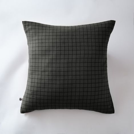 Taie d'oreiller Tissé-teint petits carreaux Déco "Gaïa Mix" 60 x 60 cm & 50 x 70 cm "Gaze de Coton" l'Effet Papillon - Gaïa Mix Sapin - Taie d'oreiller 60 x 60 cm