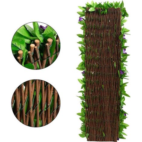 Clôture extensible simulée avec plantes vertes, brise-vue décoratif pour balcon extérieur, panneau mural artificiel, écran de jardin. (1/3)
