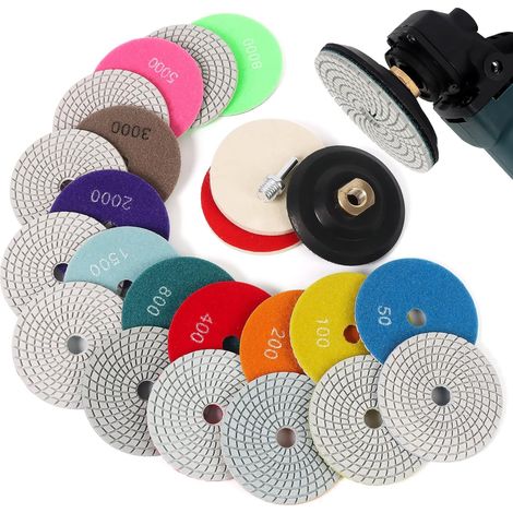 Disque de Polissage Diamant 14 Pcs 4 Pouces 100mm Polissage Pads pour Marbre Granite Pierre Béton, 50-8000 Polissage avec Pads pour Machine à polir (1/5)
