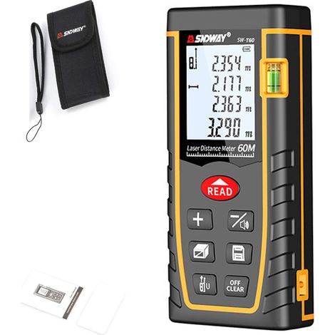 Medidor de distancia láser 60MSNDWAY, continuo, área, volumen, medición pitagórica, calibración automática, interruptor de unidad M/in/ft(sin batería) (1/5)