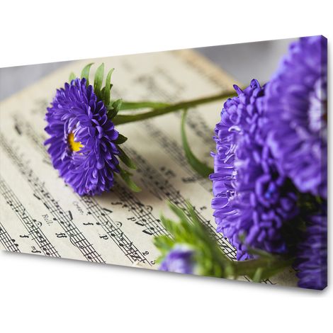 Leinwandgemälde Musik Lila Blumen auf den Notenblättern