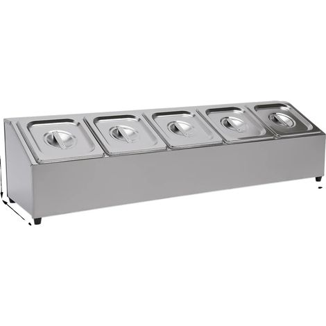 Station de Garnitures de Pizza, Acier Inoxydable, 5 Compartiments, Argent (1/2)