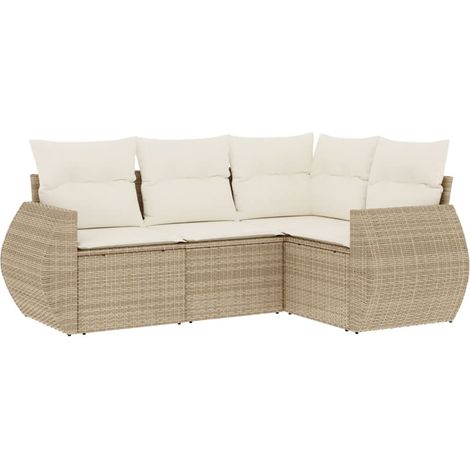 vidaXL Set Divano da Giardino 4 pz con Cuscini Beige in Polyrattan (1/5)