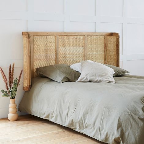 Berah Getah – Tête de lit en mindi massif et rotin 160 cm – Hauteur 115 cm – Longueur 180 cm – Design cocooning pour lit 140/160 cm