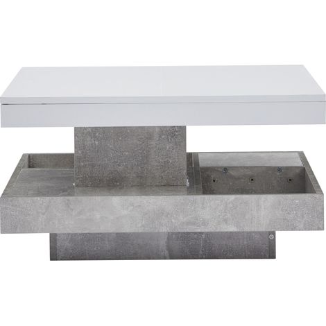 Table basse double plateau rotatif 360° en panneaux de particules blanc avec rangement 70x70x36 cm (1/5)
