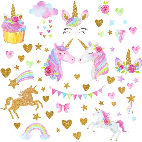 Stickers muraux licorne pour chambre d'enfant, grand autocollant en vinyle pour salon, chambre de fille (1/5)